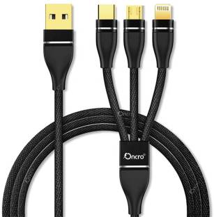 ONCRO 3 amp 3 in 1 Cable Nylon Braided Fast/Rapid/Super Charging Cable for Micro USB, iPhone & Type C Devices. 3.3 ft Compatible with Maximum Devices Power Sharing Cable ( No Data transfer) 1.2 m Power Sharing Cable
