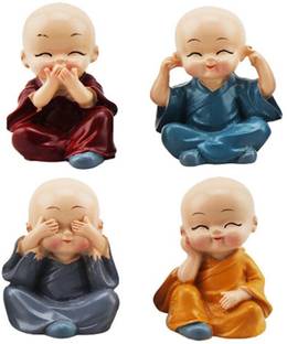 OgCombo Statue of 4 Monks, Cute Little Monks Decorative Showpiece  -  9 cm