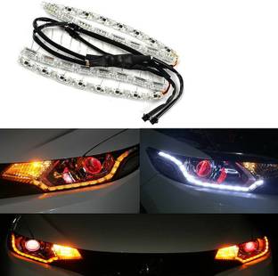 PECUNIA Daytime 16 LED Crystal Sequential DRL Running White with Yellow Turn Signal Light SC39 Car Fancy Lights