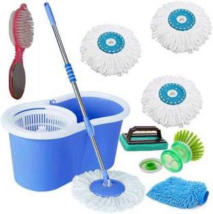 GTE Magic Spin Mop 360° Rotating Pole & Bucket Wet & Dry Mop With, Pedi Cleaner, Tile Brush, Liquid Brush, Gloves Mop Set