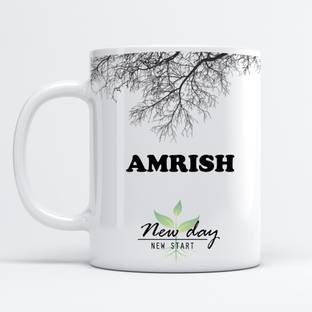 Beautum Amrish Printed New Day New Start White Name Model No:NDNS001249 Ceramic Coffee Mug