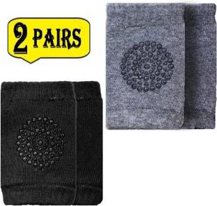 BABYMOON 2 Pairs Baby Knee pads for Crawling, Jet Black & Smoke Grey Baby Knee Pads