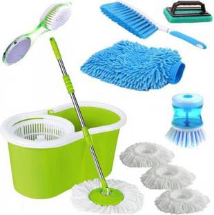GTE 360? Spin Easy Clean Floor Mop Bucket with Microfiber 3 Heads Spinning Mop Get P Mop Set