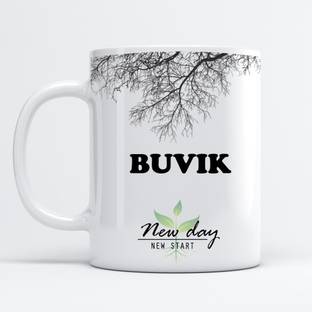 Beautum Buvik Printed New Day New Start White Name Model No:NDNS003482 Ceramic Coffee Mug