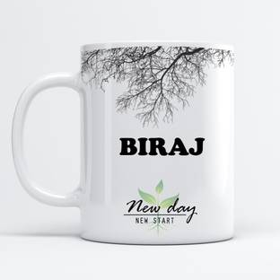 Beautum Biraj Printed New Day New Start White Name Model No:NDNS003365 Ceramic Coffee Mug