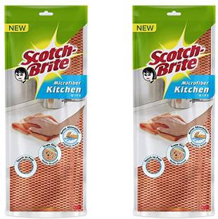 Scotch-Brite Microfiber Kitchen Wipe pack of 2 (Orange) Wet and Dry Microfibre Cleaning Cloth