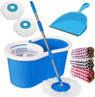 GTE Magic Spin Mop 360° Rotating Pole & Bucket Wet & Dry Mop 2 Microfiber Heads Get, Dustpan, Kitchen cloth Mop Set