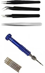 wroughton Tool kit 5 in 1 For All Mobiles Repair Screwdriver Set and 1 Stainless Steel Non Magnetic Tweezer- Straight and Set of 3 ESD Non Magnetic Tweezers- Straight, Flat & Curved Precision Screwdriver Set