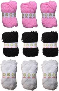 puffy Hand Knitting Art Craft Soft Fingering Crochet Hook Yarn, Knitting Thread For Wool Ball Hand Knitting Art Craft Soft Fingering Yarn, Knitting Thread Dyed Black White And Light Pink Color (Pack Of 9)