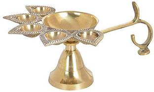 Fellix Panch Deepak Aarti Oil Lamp for Pooja Mandir, Handmade Decorative Camphor Burner, Designer Hindu Puja Five Face Jyot Diya Stand. Brass Table Diya Brass Table Diya