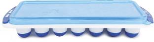 Ecommall Ice Tray Easy Push Premium POP-Out Ice Cube Tray with Flexible Silicon Bottom and Over Lid Blue Silicone Ice Cube Tray