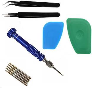 wroughton Tool kit 5 in 1 For All Mobiles Repair Screwdriver Set and 2 Plastic Spudger for Mobile Screen and Battery Removal With Set of 2 ESD Non Magnetic Tweezers- Flat & Curved Precision Screwdriver Set