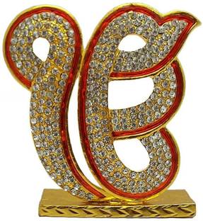 Relicon Sikh Religious Symbol EK Onkar Idol | Ik Onkar (Design-35) Red Gold Metal Statue for Car Dashboard | Mandir Pooja Murti | Temple Puja | Home Decor | Office Table Showpiece (L*B*H-6.2 x 0.5 x 6.5 Cm) Decorative Showpiece  -  6.5 cm