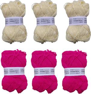 Sigmatech Hand Knitting Art Craft Soft Fingering Crochet Hook Yarn, Needle Knitting Thread For Wool Ball Hand Knitting Art Craft Soft Fingering Crochet Hook Yarn, Needle Knitting, Thread dyed beige and dark pink Color (Pack Of 6)