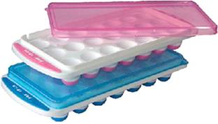 Ecommall Ice Tray Easy Push Premium POP-Out Ice Cube Tray with Flexible Silicon Bottom and Over Lid, IceTrays Stackable Durable and Dishwasher Safe Multicolor Silicone Ice Cube Tray