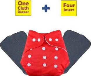 CHARMING STARS Adjustable Size Reusable Baby Potty Cloth Diapers With Charcoal Color Inserts Combo Pack (1 red Diaper + 4 Insert)