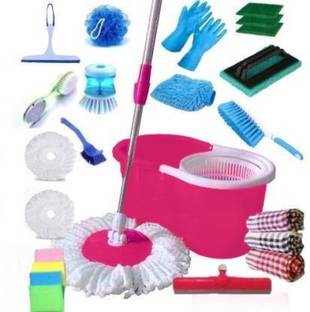 GTE PVC Combo House hold using cleaning bucket mop set with 2 Microfibers Heads, Ped Mop Set