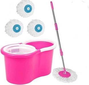 GTE Spin Floor Cleaning Easy Bucket Mop with 3 Microfiber Refill Head Mop Set