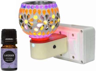 FStyler Lavender Diffuser Set Electric Glossy Multipurpose Ceramic Aroma Oil Diffuser/Kapoor Dani/ Camphor Burner with Switch (in-Built On/Off Button for Heating) Hand-Crafted Incense Burner for Home, Office, Temple, Positive Energy and Ambiance with Lavender Oil 10ml