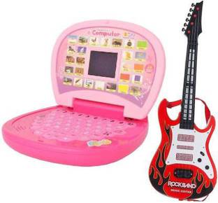 kdsn combo of Kids mini English Laptop with small screen & guitar with light & music(large)
