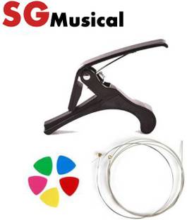 SG MUSICAL SGM-CVG6 Quick Release Trigger Capo Clamp Tone Adjusting For Acoustic Guitar, 5 Picks And (E,G Guitar String) Clutch Guitar Capo