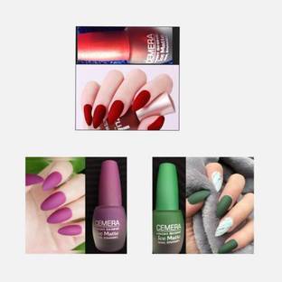 Cemera Ice Matte Nail Polish | Maroon | Purple | Green | Pack of 3 , 7ML * 3 Gold Red, purple, nude Multi