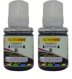 Technomine Compatible ink for use in Eco Tank series printer 001,002,003 Black - Twin Pack Ink Bottle
