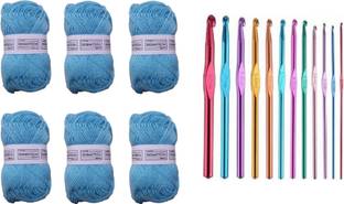 Sigmatech 6 Piece Wool Ball Hand Knitting Yarn, Crochet Hook Yarn, Art & Craft with 12 Aluminium Knitting Needle (sky blue color)