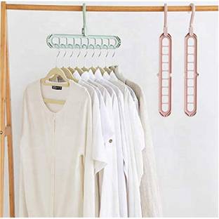 VIVAAN 360 Degrees Rotatable Hook, Anti-Skid Plastic 9-Holes Design Closet Multi Functional Wardrobe Space Saver Folding Smart Hangers Set Plastic Shirt Pack of 6 Hangers For  Shirt