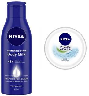 NIVEA Nourishing Body Milk Body Lotion 200 ml & Soft Light Moisturizer 50 ml (Pack of 2)
