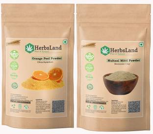 HerbsLand 100% Organic Orange Peel & Multani Mitti Powder For Face and Skin Care (100gm Each)