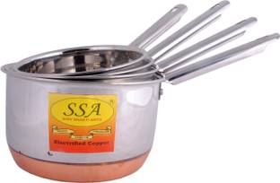 Shivshakti Arts Kitchen Star Stainless Steel Cook and Serve Sauce pan/Tadka Pan/Fry Pan Set With Steel Handle Copper Base (4-Pieces, 1.5, 1.8, 2.3 or 2.8 Ltr) Induction Bottom Cookware Set