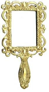 Arrakasta Crafts Vintage Style Engraved Gold Polished Handheld Mirror Compact with Handle for Personal Makeup