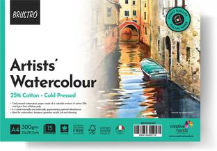 BRuSTRO Artist Watercolour Pad Cold Pressed 300 GSM 25% Cotton A4 - (12 + 4 Sheets) Sketch Pad