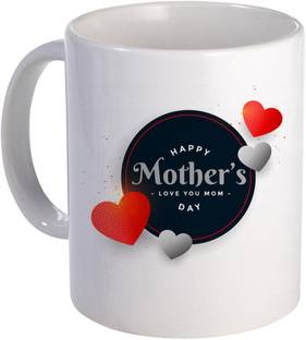 COLOR YARD best happy mother's day red hearts frames background design on Ceramic Coffee Mug