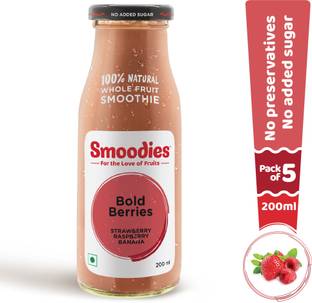 Smoodies Strawberry & Raspberry Smoothie, 200 ml (Pack of 5)