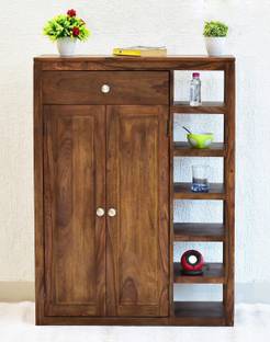 SamDecors Solid Sheesham Wood (Rosewood) New Jean Multipurpose Cabinet/Shoe Rack (Lacquer Finish, Natural Teak) Solid Wood Free Standing Cabinet