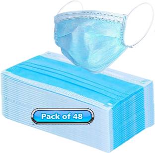 DEFINITELY Disposable Air Pollution & Protection Mask Face Mask Nose Mask Dust Mask surgical mask with elastic ear loop ( Pack of 48 ) MASK-1_48 Water Resistant Surgical Mask With Melt Blown Fabric Layer