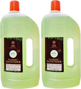 Khadi Essentials Pure&Safe Sanitizer 1 Litre Combo Instant  Liquid 70% Ethyl Alcohol, Neem, Tulsi & Aloe Vera Extracts with Glycerine Hand Sanitizer Can