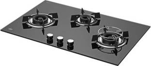 Kaff HBR 783B | Brass Burner | Auto Ignition | Black Tempered Glass | Metal Knobs Glass Manual Hob
