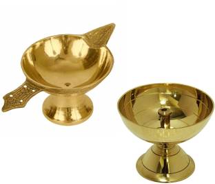De-Ultimate Combo Of Classic Round Pure Brass Paro Pyali Worship/Spirtual/Religion Table Diya Designed Deepak With Pure Brass Akhand Laxmi Deepak Pital Diya /Deepak for Arti Puja Brass (Pack of 2) Table Diya