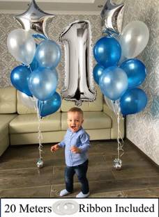 AMFIN (Pack of 20) First Birthday Decorations Items for Boys , Cake Smash Decoration boy ,First Birthday Decorations boy- Blue & Silver