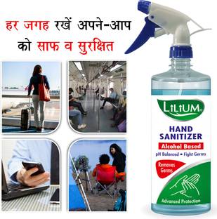 LILIUM 70% Alcohol Based Spray Sanitizer 1000ml (1LTR) Multi Purpose Uses Hand Sanitizer Pump Dispenser