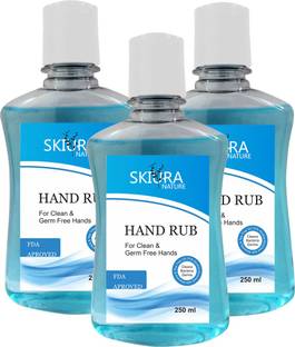 Skiura Hand Rub with 70% Alcohol, FDA Approved (Kills Germs & Bacteria without using water) with Tea Tree Oil (Pack of 3) Hand Rub Bottle