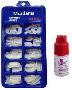 McAdams Reusable 100 Tips Fake Acrylic Artificial Nails with Glue White