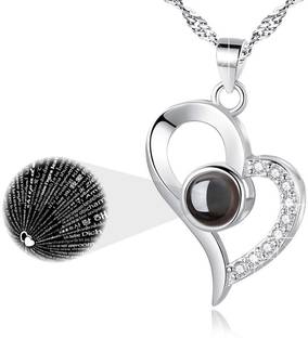 Shining Diva 18k Rose Gold Platinum Plated I Love You in 100 Different Languages Heart Chain Pendant Necklace Crystal Platinum Plated Crystal Necklace