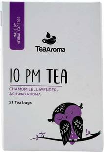 Tea Aroma 10 pm Tea Bags, Calm & Compose Sleep Chamomile,Ashwagandha & Chamomile (21 Tea Bags) Herbal Tea Pouch