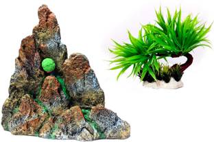 Jainsons Pet Products Mountain Aquarium Ornament and Plant for Fish Tank Decoration River Rock Unplanted Substrate