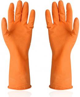 NEW INDIA FIRE TECH Pairs of Reusable Latex Safety Gloves for Dish And Clothes Washing,Home And Kitchen Cleaning, Kitchen, Garden Many Type Of Uses and Sanitation Waterproof Gloves For Women And Girls Orange 1 Pair Latex, Rubber  Safety Gloves