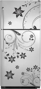 DivineDesigns 61 cm Floral Flowers Black Fridge Sticker Self Adhesive Sticker